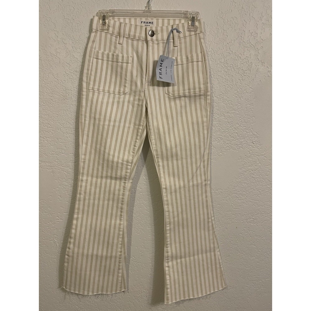 Frame Denim Jeans NWT Sz. 24 Mid Rise Bootcut Tan/White Striped